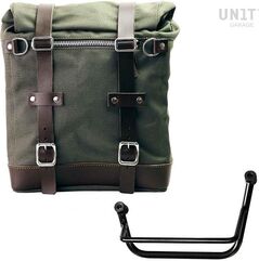 Unitgarage / ユニットガレージ Canvas Side Pannier Scram 22L-30L + Left Subframe Guzzi V85 TT, Green/Brown | U201+2251SX-Green-Brown