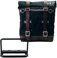 Unitgarage / ユニットガレージ Canvas Side Pannier Scram 22L-30L + Subframe Royal Enfield, Black/Brown | U201+3800-Black-Brown