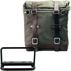 Unitgarage / ユニットガレージ Canvas Side Pannier Scram 22L-30L + Subframe Royal Enfield, Green/Brown | U201+3800-Green-Brown