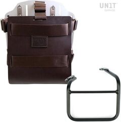 Unitgarage / ユニットガレージ Carrying system in aluminum with adjustable leather front, Quick Release System and frame Scrambler 1100 with double exhaust on the right, Brown/Silver | U085+U000+1009SX-Brown-Silver
