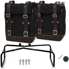 Unitgarage / ユニットガレージ Two Side Panniers Canvas + Double Subframe NineT, Black/Brown | 2xU001+1626+A2_Black-Brown