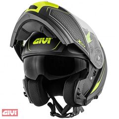 Givi / ジビ Hps Hx21 フリップアップ ヘルメット Graphics Globe Shiver ブラック/チタン/イエロー マット サイズ 56/S | HX21FSHBT56