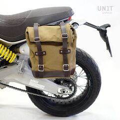 Unitgarage / ユニットガレージ Side pannier Canvas + Left subframe Ducati Scrambler 1100, Beige/Brown | U001+1010SX_Beige-Brown