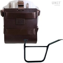 Unitgarage / ユニットガレージ Carrying system in aluminum with adjustable leather front, Quick Release System and frame Pan America 1250, Brown/Silver | U085+U000+3304SX-Brown-Silver