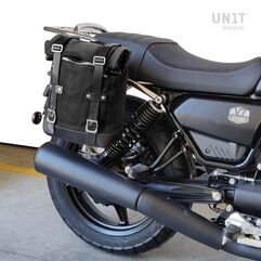 Unitgarage / ユニットガレージ Side Pannier Canvas + Right Subframe Guzzi V7_850, Black/Brown | U001+2216DX-Black-Brown