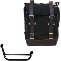 Unitgarage / ユニットガレージ Side Pannier Canvas + Right Subframe Guzzi V85 TT, Black/Brown | U001+2251DX-Black-Brown