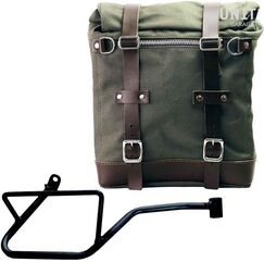 Unitgarage / ユニットガレージ Canvas Side Pannier Scram 22L-30L + Right Subframe Guzzi V7_850, Green/Brown | U201+2216DX-Green-Brown