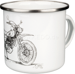 Kedo Nostalgia Mug 'XT500' stylized b / w drawing, approx. 300ml, enamel with metal rim (hand wash recommended), in a gift box | 41577