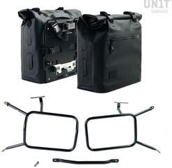 Unitgarage / ユニットガレージ Two Khali side panniers in TPU 35L - 45L + Pair of aluminium plates with Inox Subframe NineT-Series, Black Panniers + Black Frames | 2xUG002+AL0C+1641-Black-Panniers+Black-Frames