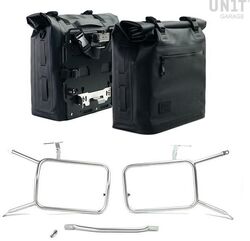 Unitgarage / ユニットガレージ Two Khali side panniers in TPU 35L - 45L + Pair of aluminium plates with Inox Subframe NineT-Series, Black Panniers + Silver Frames | 2xUG002+AL0C+1641-Black-Panniers+Silver-Frames