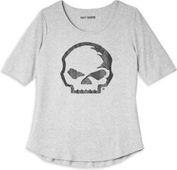 Harley-Davidson Women'S Wille G Skull Scoop Neck Graphic Tee With Rhinestones, Medium Heather Grey | 96251-22VW