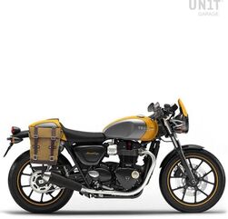 Unitgarage / ユニットガレージ Side Pannier Canvas + Right Subframe Triumph Street 900 Series (2017 until now), Beige/Brown | U001+1013DX_Beige-Brown