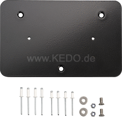 Kedo License Plate Pad 210x130mm, for french license plates, 2mm aluminum black, with countersunk head fixing on the vehicle & blind rivets for license plates | 50178