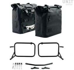 Unitgarage / ユニットガレージ Two Khali side panniers in TPU 35L - 45L + Pair of aluminium plates with Inox Subframe R & GS, Black Panniers + Black Frames | 2xUG002+2xAL0+1528-Black-Panniers+Black-Frames