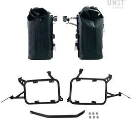 Unitgarage / ユニットガレージ Two Khali side panniers in TPU 35L - 45L + Pair of aluminium plates with Inox Subframe R1200GS LC - R1250GS & ADV, Black Panniers + Black Frames | 2xUG002+AL0C+1927-Black-Panniers+Black-Frames