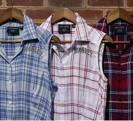 Harley-Davidson Women'S Faith Sleeveless Plaid Shirt, Yarn Dyed Plaid-Skyway | 97523-23VW