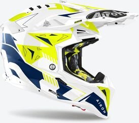 Airoh オフロード ヘルメット AVIATOR 3 スピン、イエロー/ブルー グロス | AV3SP18 / AI43A1399DSYC