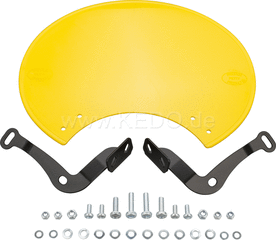 Kedo Number Plate 'Six Days', Preston Petty plastic yellow, ready to mount with black stainless steel brackets, for original headlight brackets, tilt +/-. | 60405G