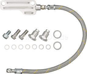 Kedo Twin Feed Oil Line Kit 'Vintage' with Steel-Braided Oil Line and Silver Anodized aluminum block with fins, Complete Kit | 92105
