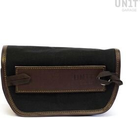 Unitgarage / ユニットガレージ Sahara Canvas handlebar bag, Black/Brown | U037-Black-Brown