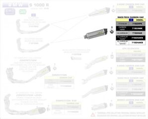 ARROW / アロー BMW S 1000 RR '15 eマーク認証 チタン RACE-TECH サイレンサー カーボンエンドキャップ付 FOR ORIGINAL リンクパイプ | 71824PK