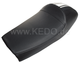 Kedo Seat 'Classic Racer', Black with White Stripes and Black Piping, including rear brackets. | 40562