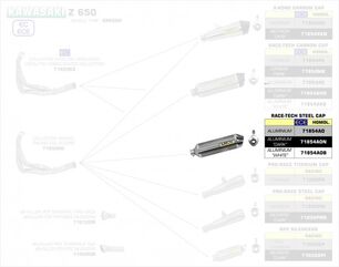 ARROW / アロー KAWASAKI Z 650 '17 eマークアルミニウムダーク RACE TECH サイレンサー + ステンレス エンドキャップ アローコレクター用 | 71854AON