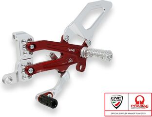 CNC Racing / シーエヌシーレーシング Adjustable rear sets RPS Ducati Panigale V4 series for V4, V4 S and V4 Speciale - EASY - Pramac racing Limited Edition, Silver/Red | PE407PR