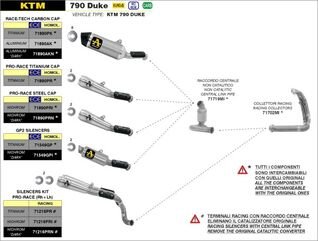 ARROW / アロー KTM DUKE 790 '18 eマーク認証 アルミニウムダーク RACE-TECH サイレンサー カーボンエンドキャップ付 + ウェルデッド リンクパイプ | 71890AKN