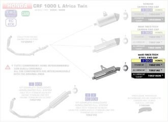 ARROW / アロー HONDA CRF 1000L アフリカツイン '16 eマーク MAXI RACE-TECH アルミダークサイレンサー FOR ORIGINAL + 72129PD コレクター | 72621AO