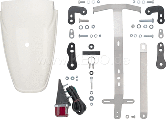 Kedo TT-style Fender conversion, complete incl TT500- 'Clean White' fender, taillight, license plate bracket and INDICATOR (50097 pad recommended). | 50183-CW