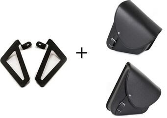 CustomAcces / カスタムアクセス Barcelona Leather Saddlebag Left Side + Universal Support Side Left, Black | APB002N