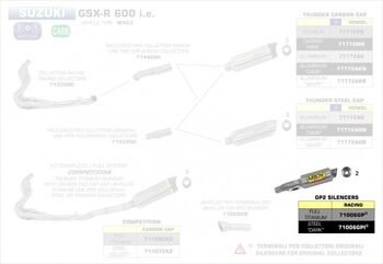 ARROW / アロー SUZUKI GSX-R 600 '11 チタン GP2 サイレンサー + RACING ミッドパイプ | 71006GP