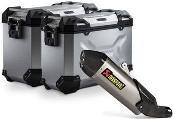 SW Motech TRAX ADV aluminum case system + Akrapovic. Silver. 45/37 l. Ducati DesertX (22-). | KFT.22.995.72000/S
