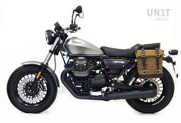 Unitgarage / ユニットガレージ Side Pannier Canvas + Left Subframe Guzzi V9 Bobber, Beige/Brown | U001+2250SX-Beige-Brown