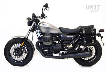 Unitgarage / ユニットガレージ Waxed suede side pannier Scram 22L-30L + Left Subframe Guzzi V9 Bobber, JetBlack | U202+2250SX-JetBlack