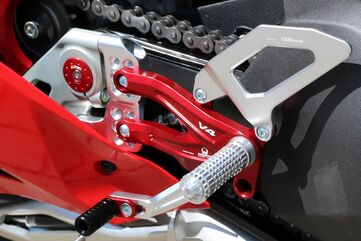 CNC Racing / シーエヌシーレーシング Adjustable rear sets RPS Ducati Panigale V4 series for V4, V4 S and V4 Speciale - EASY - Pramac racing Limited Edition, Silver/Red | PE407PR