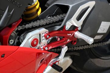 CNC Racing / シーエヌシーレーシング Adjustable rear sets RPS Ducati Panigale V4 series for V4, V4 S and V4 Speciale - EASY - Pramac racing Limited Edition, Silver/Red | PE407PR