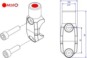 CNC Racing / シーエヌシーレーシング Brembo Master シリンダークランプ + ミラーマウント スレッド M10 右側, レッド | CV010R