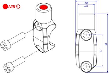 CNC Racing / シーエヌシーレーシング Brembo Master シリンダークランプ + ミラーマウント スレッド M8 左側, ブラック | CV013B