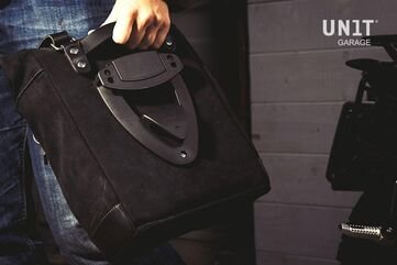 Unitgarage / ユニットガレージ Waxed suede Side Pannier + R18 frame for Fishtail exhaust, JetBlack | U002+3401-JetBlack