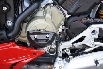 GSGモトテクニック クラッシュパッドセット プレート 右側 アルブラッシュ ブラックアノダイズド Ducati ストリートファイター V4 / V4 S (2020 -) Motorschutz | 5040-D37-SH