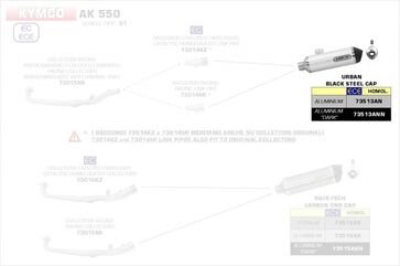 ARROW / アロー KYMCO AK 550 '17 eマーク認証 アルミニウムダーク URBAN サイレンサー + ステンレス エンドキャップ ARROWリンクパイプ用 | 73513ANN