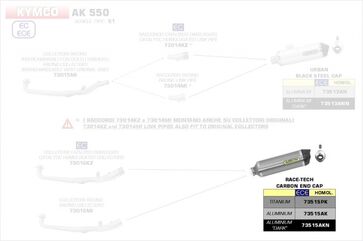 ARROW / アロー KYMCO AK 550 '17 eマーク認証 アルミニウムダーク RACE-TECH サイレンサー カーボンエンドキャップ付 アローコレクター用 | 73515AKN