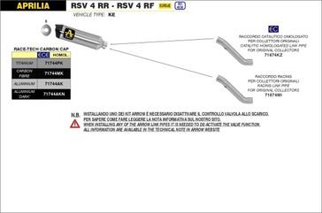 ARROW / アロー APRILIA RSV4 15/16-TUONO V4 1100 '15/16 eマーク認証 チタン サイレンサー カーボンエンドキャップ付 ARROWリンクパイプ用 | 71744PK