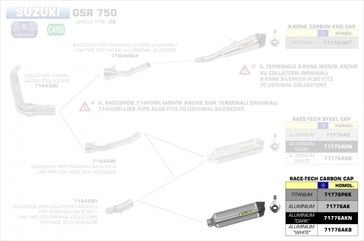 ARROW / アロー SUZUKI GSR 750 '11 eマーク認証 アルミニウム RACE-TECH サイレンサー カーボンエンドキャップ付 | 71776AK