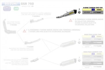 ARROW / アロー SUZUKI GSR 750 '11/13 eマーク認証 スチール X-KONE サイレンサー カーボンエンドキャップ付 + リンクパイプ FOR オリジナル / ARROW コレクター | 71776XKI