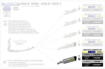 ARROW / アロー SUZUKI GSX-S 1000 '15 eマーク認証 アルミニウム RACE-TECH サイレンサー カーボンエンドキャップ付 アローコレクター用 | 71828AK