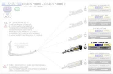 ARROW / アロー SUZUKI GSX-S 1000 '15 eマーク認証 ニクロム X-KONE サイレンサー カーボンエンドキャップ付 オリジナルコレクター用 | 71828XKI