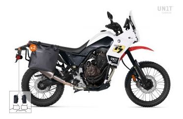 Unitgarage / ユニットガレージ Two Khali side panniers in TPU 35L - 45L + Pair of aluminium plates with Inox Subframe Yamaha | 2xUG002+AL0C+3206_BL